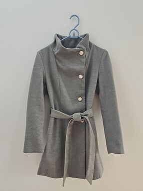 Girls' Gray Belted Peacoat Jacket